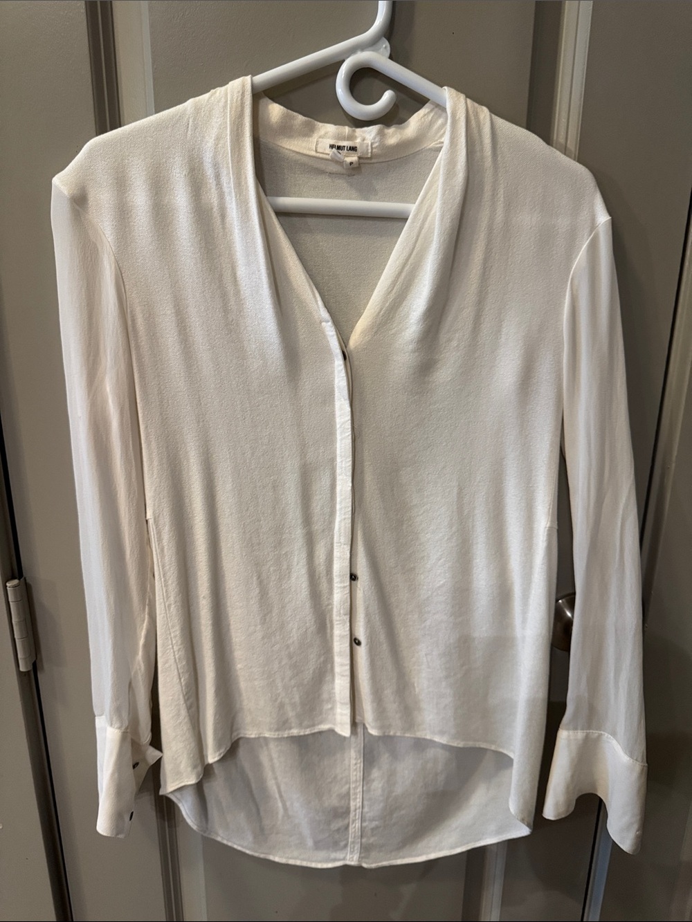 Helmut Lang Cream Button-Down V-Neck Blouse